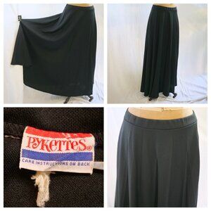 vtg PYKETTES Mod Black Pleated Poly Maxi Skirt Gothic Steampunk Victorian M EUC